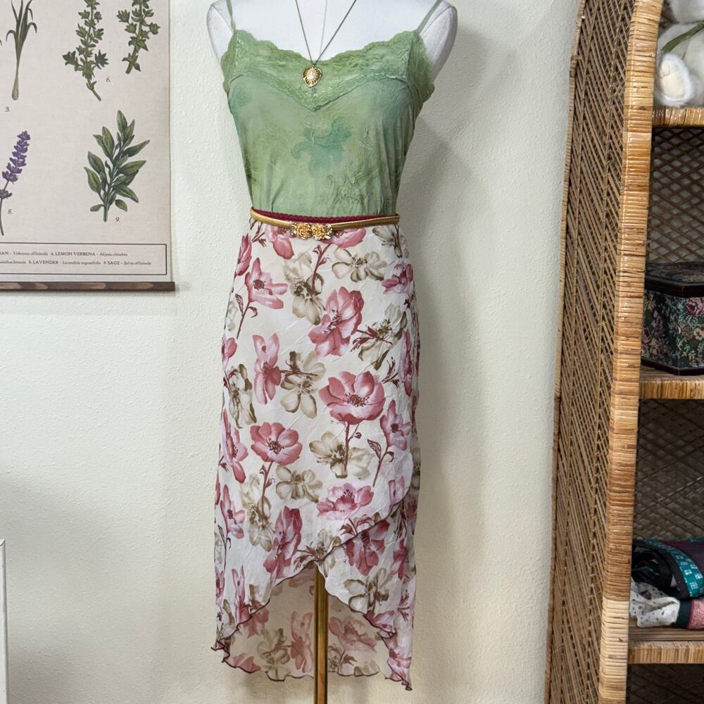 90s Y2k Floral Asymmetric Skirt Romantic Dolly Kei Coquette Fairy Cottage M